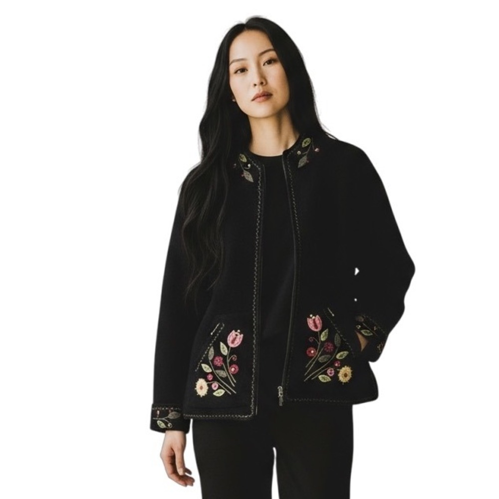 Icelandic Design‎ Wool Embroidered Floral Jacket Coat Womens Large